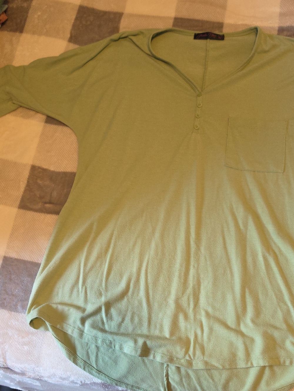 Light Pistachio Henley Top with Chest Pocket